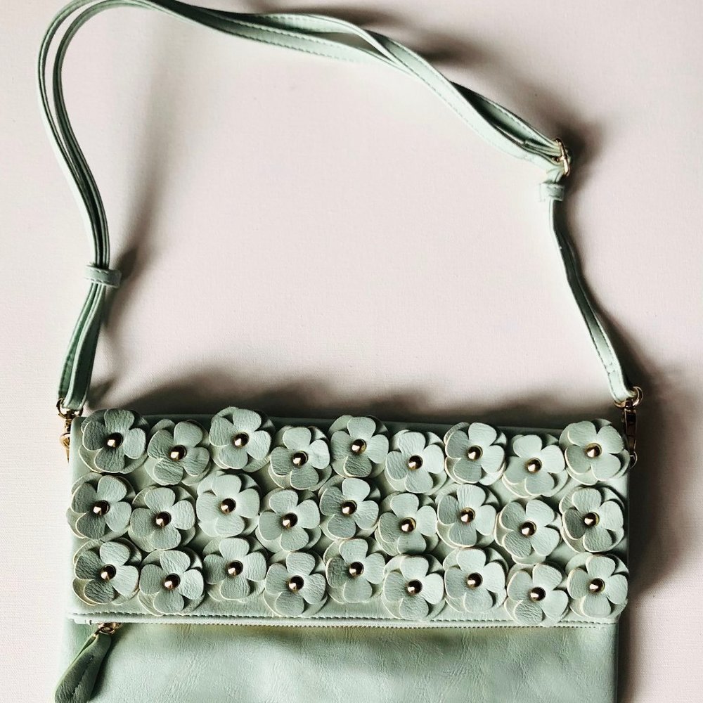Aldo Floral Appliqué Clutch The Petal Mint Green Handbag - Picture 2 of 8